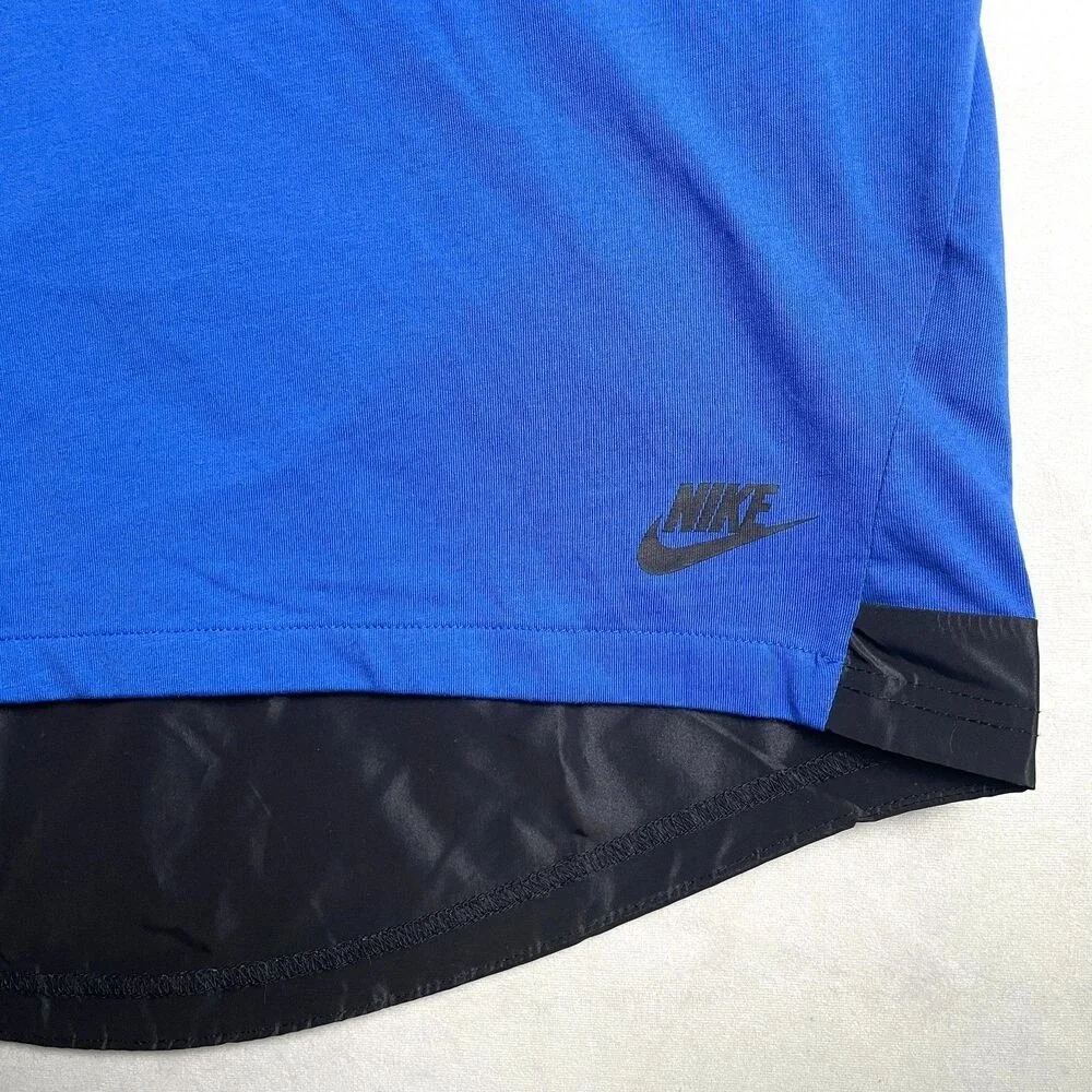 Nike Mens Sportswear Tech Pack Short Sleeve Top Blue Black Zip Pocket Medium